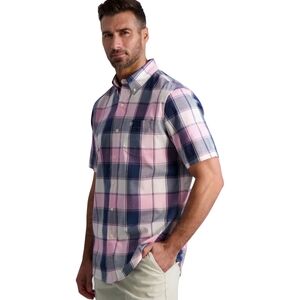 Chaps Men's Pink & Blue Woven Button Down Short Sleeve Dress Casual Shirt Size M